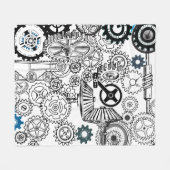 Blue Gray White Gears Steampunk Boys Dekoration Fl Fleecedecke (Vorderseite (Horizontal))