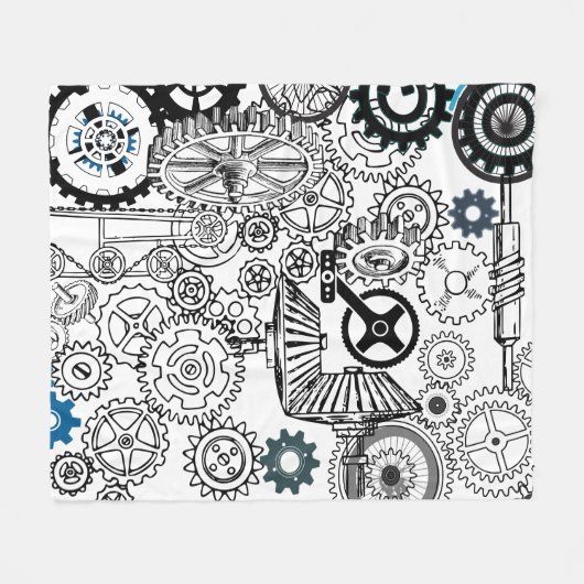 Blue Gray White Gears Steampunk Boys Dekoration Fl Fleecedecke (Vorderseite (Horizontal))