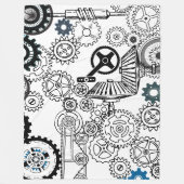 Blue Gray White Gears Steampunk Boys Dekoration Fl Fleecedecke (Vorderseite)