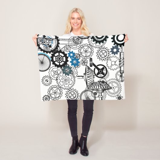 Blue Gray White Gears Steampunk Boys Dekoration Fl Fleecedecke (Beispiel)