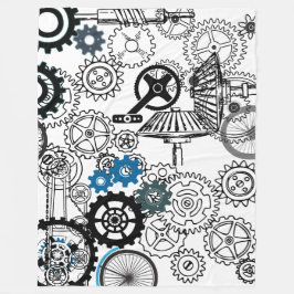 Blue Gray White Gears Steampunk Boys Dekoration Fl Fleecedecke