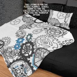 Blue Gray White Gears Steampunk Boys Dekoration Fl Fleecedecke