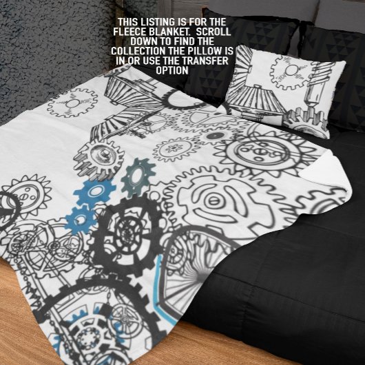 Blue Gray White Gears Steampunk Boys Dekoration Fl Fleecedecke