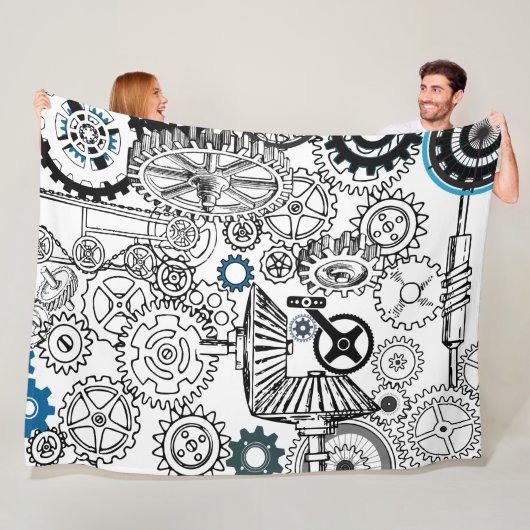 Blue Gray White Gears Steampunk Boys Dekoration Fl Fleecedecke (Beispiel)