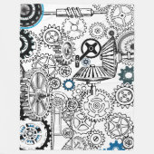 Blue Gray White Gears Steampunk Boys Dekoration Fl Fleecedecke (Vorderseite)