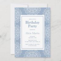 Blue Gray & White Mandala Blume Geburtstagsparty