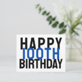 Blue Gray White Modern Bold Bold Frohes 100. Gebur Postkarte (Stehend Vorderseite)