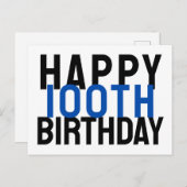 Blue Gray White Modern Bold Bold Frohes 100. Gebur Postkarte (Vorne/Hinten)