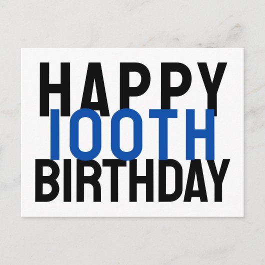 Blue Gray White Modern Bold Bold Frohes 100. Gebur Postkarte (Vorderseite)