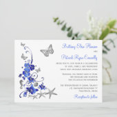 Blue, Gray, White Tropical Beach Hochzeit einladen Einladung (Stehend Vorderseite)