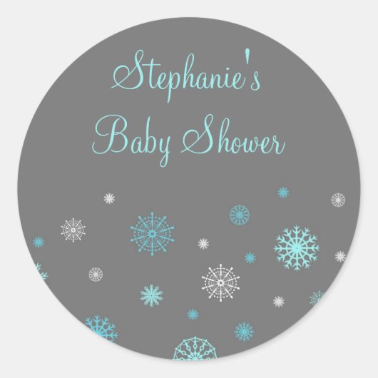 Blue Gray Winter Baby Dusche Pflegeaufkleber Runder Aufkleber (Vorderseite)