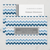 Blue Gray Zickzack 17. Geburtstagsparty Einladung (Vorne/Hinten)