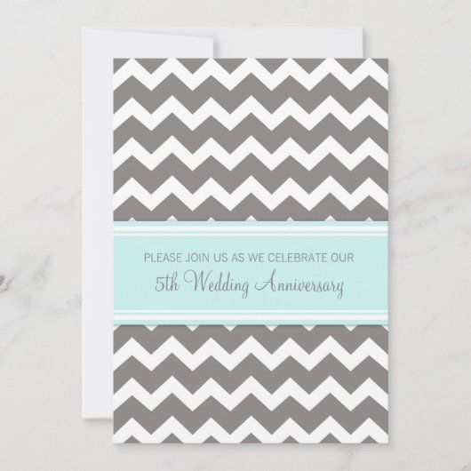 Blue Gray Zickzack 5. Jahrestag Einladung (Vorderseite)