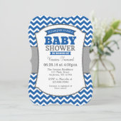 Blue Gray Zickzack Baby Dusche Einladung (Stehend Vorderseite)