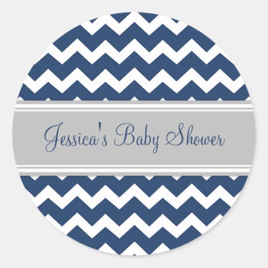 Blue Gray Zickzack Baby Shower Pflegeaufkleber Runder Aufkleber (Vorderseite)