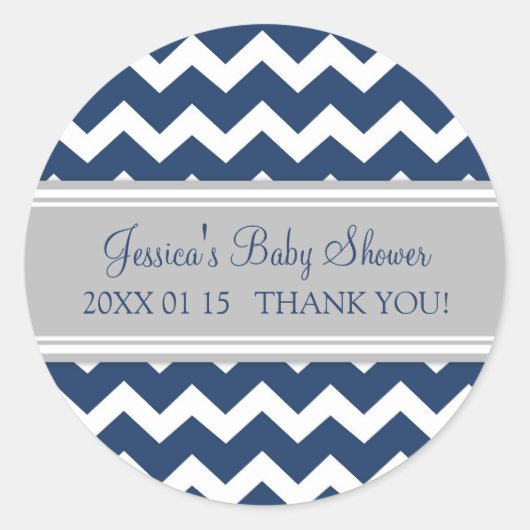 Blue Gray Zickzack Baby Shower Pflegeaufkleber Runder Aufkleber (Vorderseite)