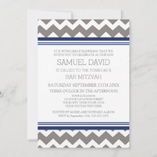 Blue Gray Zickzack Bar Mitzvah Einladungen