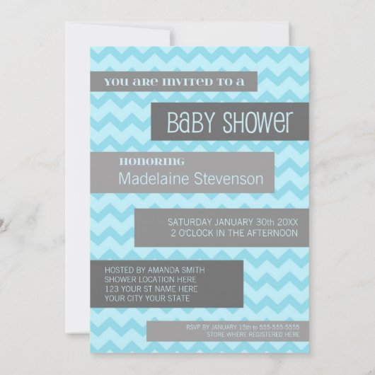 Blue Gray Zickzack Custom Baby Shower Einladungen (Rückseite)
