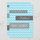 Blue Gray Zickzack Custom Baby Shower Einladungen (Vorne/Hinten)