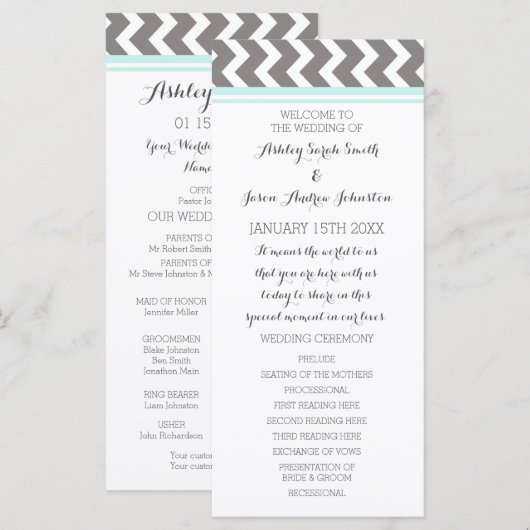 Blue Gray Zickzack Wedding Program Programm (Vorne/Hinten)