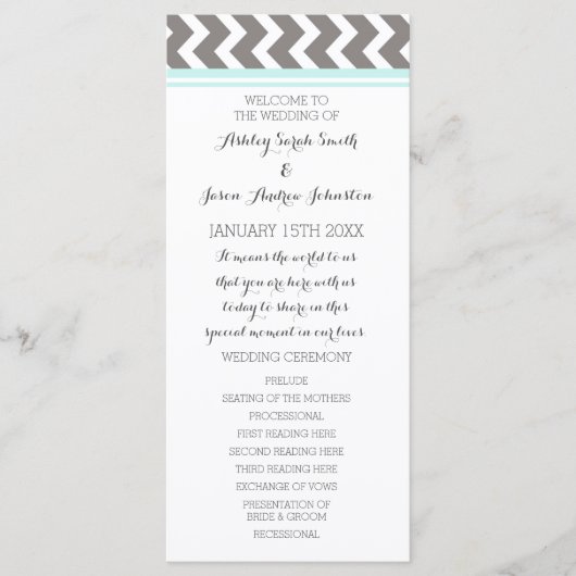 Blue Gray Zickzack Wedding Program Programm (Vorderseite)