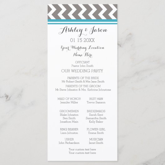 Blue Gray Zickzack Wedding Program Programm (Rückseite)