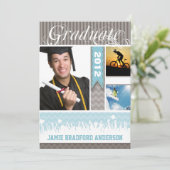 Blue & Gray Zig Zag Senior 3 Pictures Class of Ankündigung (Stehend Vorderseite)