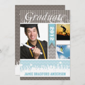 Blue & Gray Zig Zag Senior 3 Pictures Class of Ankündigung (Vorne/Hinten)