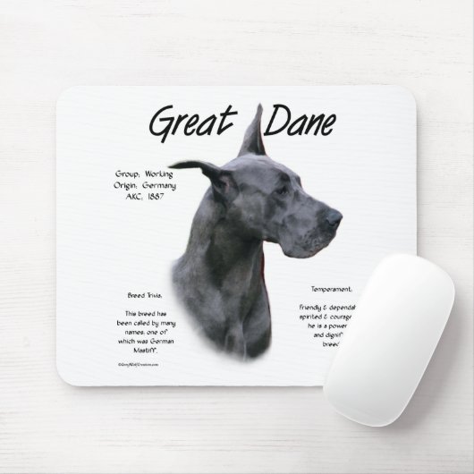Blue Great Dane History Design Mousepad (Mit Mouse)