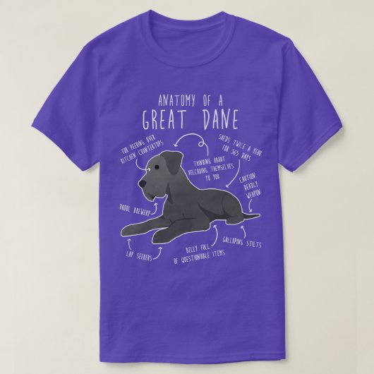 Blue Great Dane Hund Anatomie T-Shirt (Design vorne)