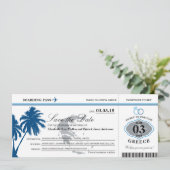 Blue Greece Boarding Pass Save the Date (Stehend Vorderseite)