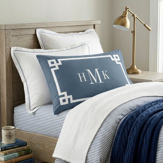 Blue Greece Key Monogram Standard Pillow Case Kissenbezug