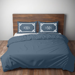 Blue Greece Key Monogram Standard Pillow Case Kissenbezug