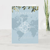 Blue Greece Wedding Passport World Map Compass Einladung (Vorderseite)