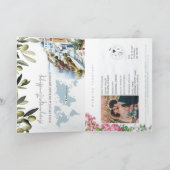 Blue Greece Wedding Passport World Map Compass Einladung (Innenseite)