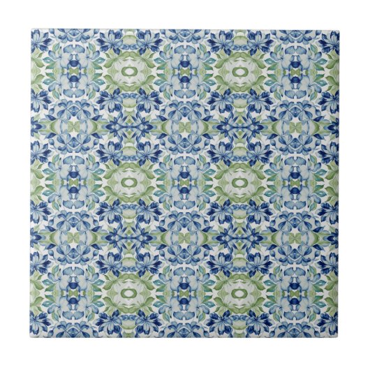 Blue Greem BOHO Blumenmuster Fliese (Vorderseite)