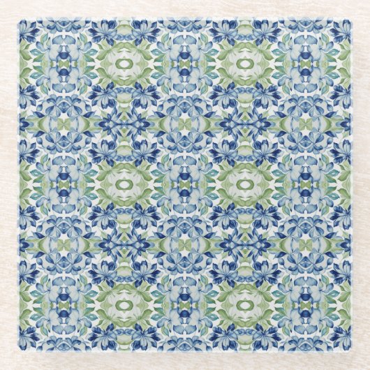Blue Greem BOHO Blumenmuster Glasuntersetzer (Vorderseite)