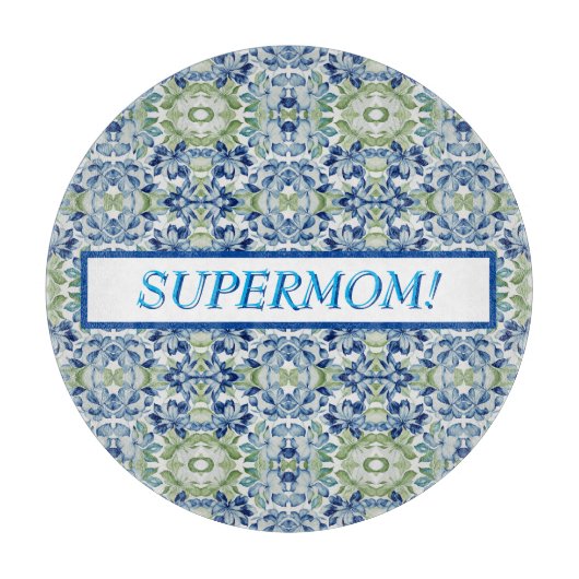 Blue Greem BOHO Blumenmuster Schneidebrett (Vorderseite)