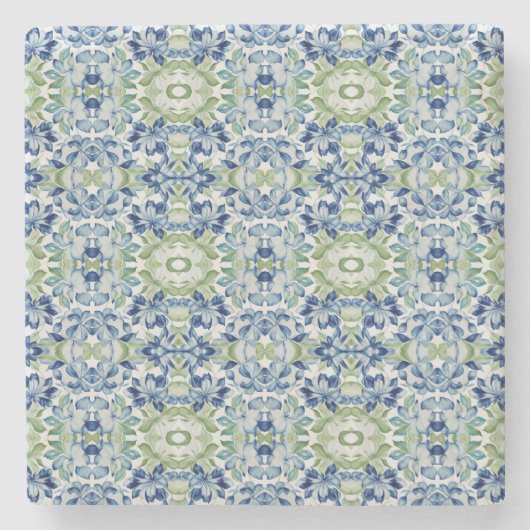 Blue Greem BOHO Blumenmuster Steinuntersetzer (Vorderseite)