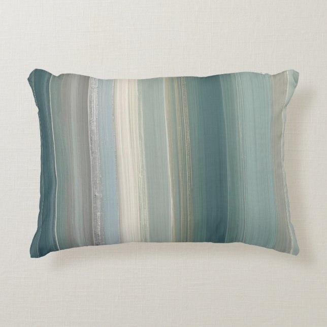 Blue Green Abstract Coastal Stripe Dekokissen (Vorderseite)