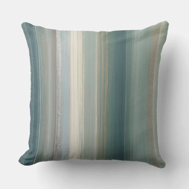 Blue Green Abstract Coastal Stripe Kissen (Vorderseite)