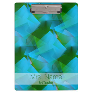 Blue Green Abstrakt Cubist mit Name Clipboard Klemmbrett