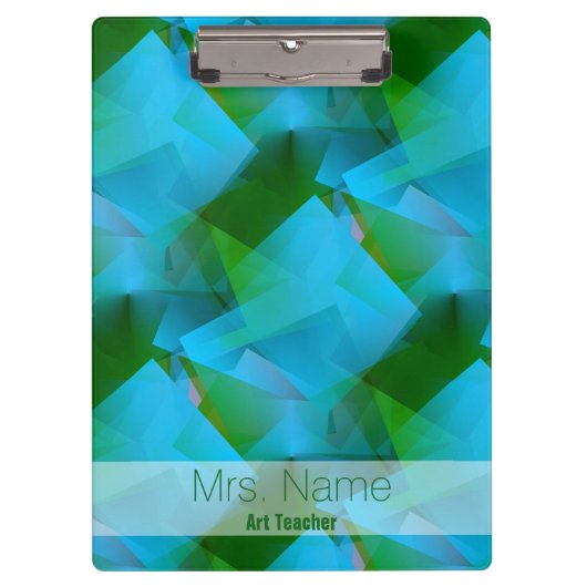 Blue Green Abstrakt Cubist mit Name Clipboard Klemmbrett (Vorderseite)
