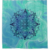 Blue Green Abstrakt Mandala Zen Duschvorhang (Vorderseite)