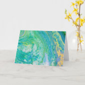 Blue Green Abstrakte Acrylic Fluid Art Karte (Gelbe Blume)