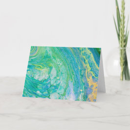 Blue Green Abstrakte Acrylic Fluid Art Karte
