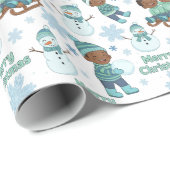 Blue & Green African American Boys Merry Christmas Geschenkpapier (Rolleneckpunkt)