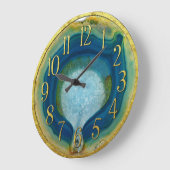 Blue & Green Agate Geode with Crystals Gold Detail Große Wanduhr (Winkel)