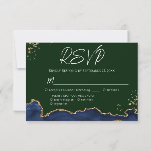 Blue & Green Agate Wedding RSVP (Vorderseite)