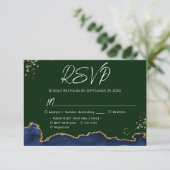 Blue & Green Agate Wedding RSVP Karte (Stehend Vorderseite)
